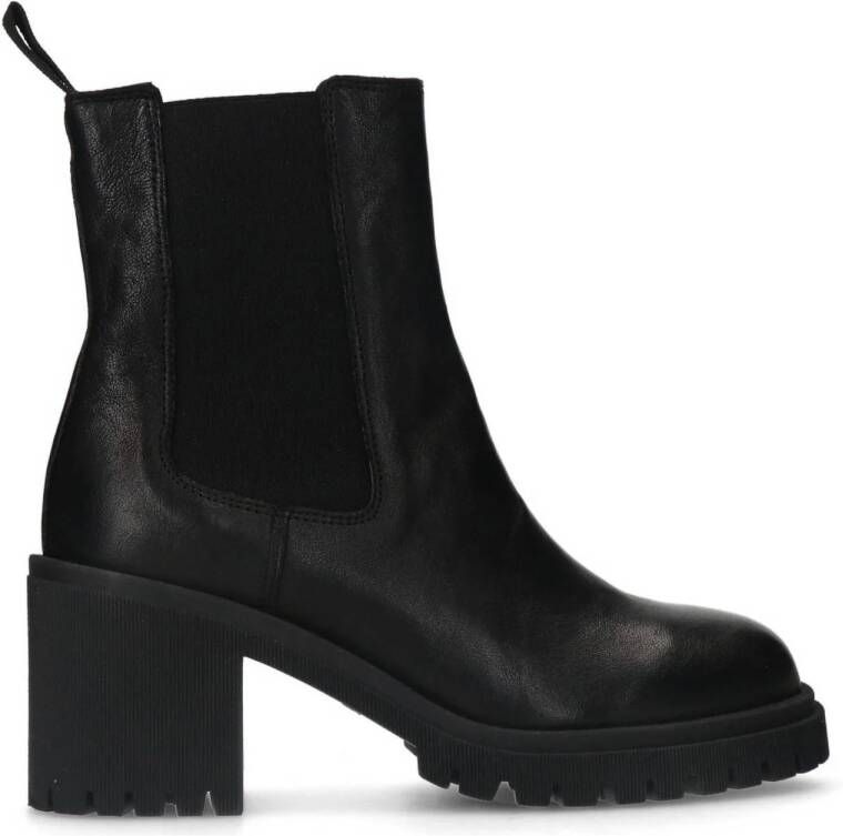 Manfield Dames Zwarte leren chelsea boots met hak