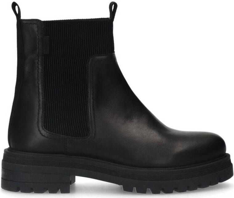 Manfield Dames Zwarte leren chelsea boots