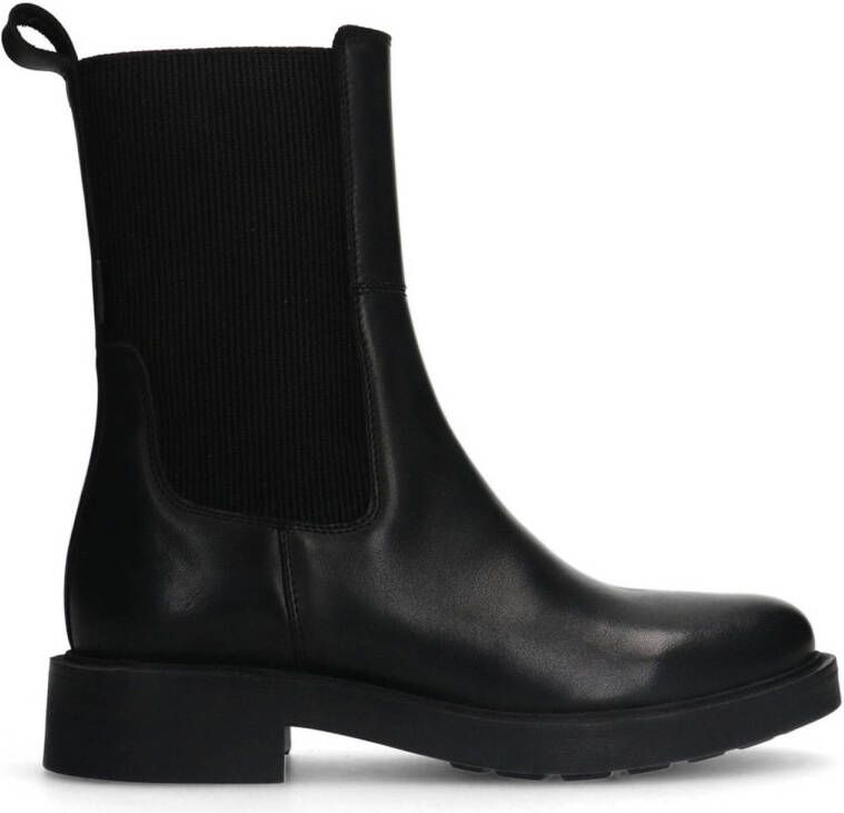 Manfield Dames Zwarte leren chelsea boots