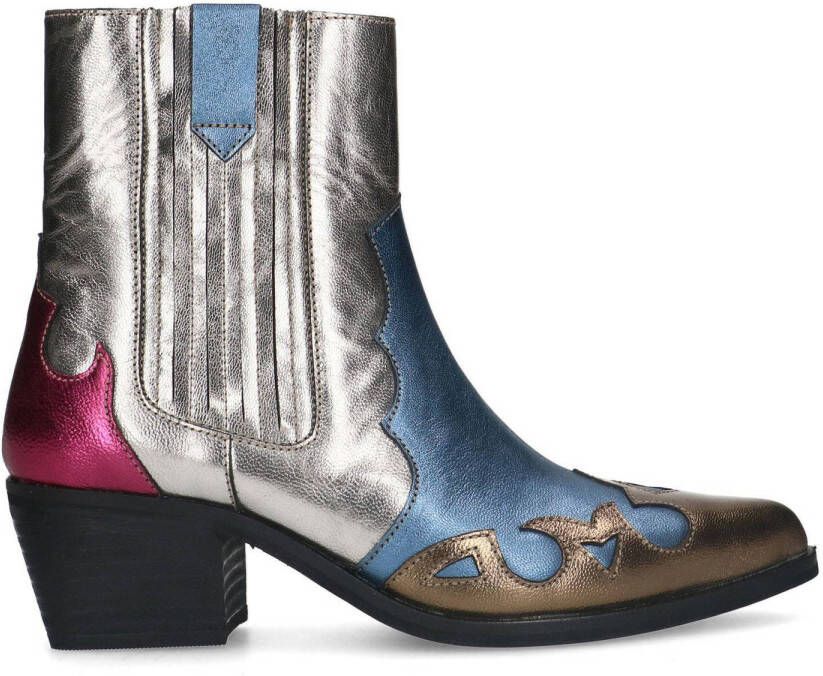 Manfield Dames Blauwe metallic leren cowboy laarzen