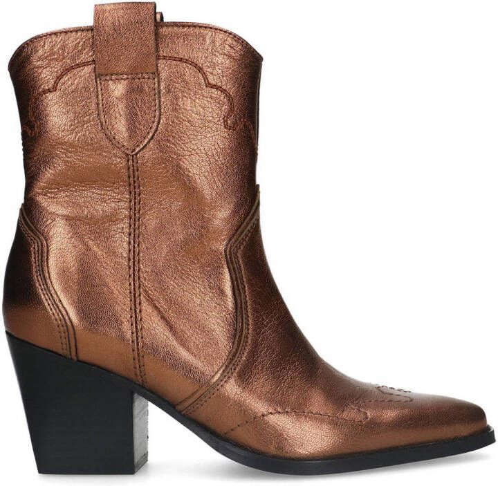 Manfield Dames Bronskleurige metallic leren cowboy laarzen