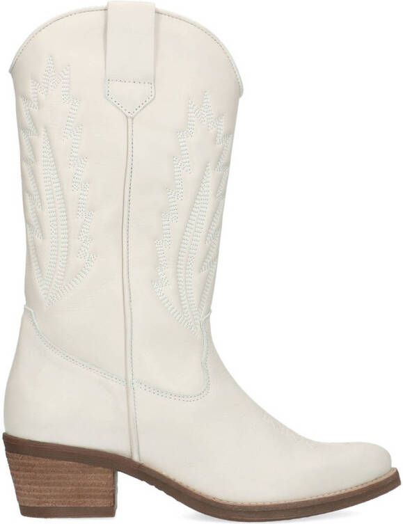 Manfield Dames Witte leren cowboy laarzen Schoenen