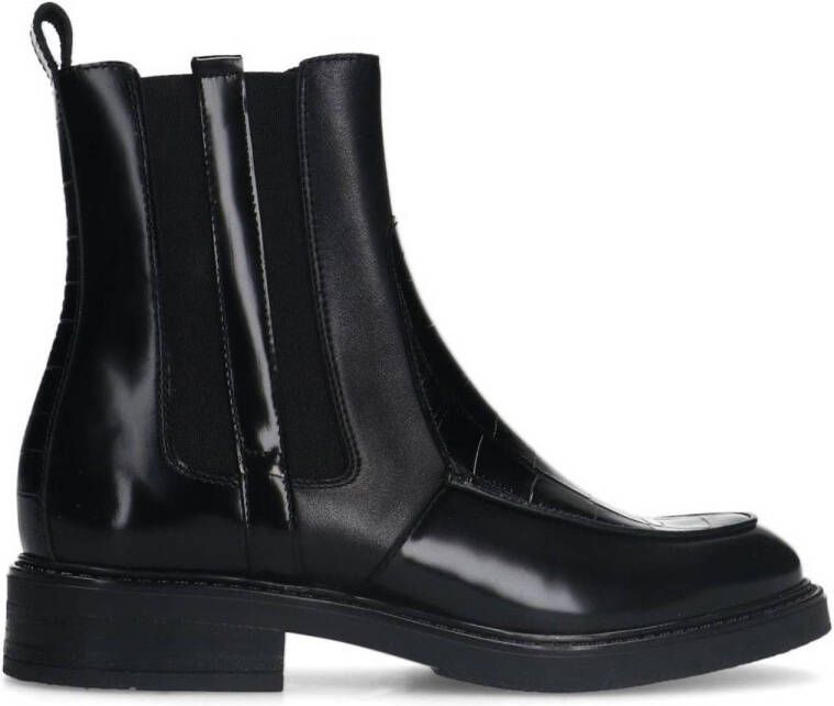 Manfield Dames Zwarte leren chelsea boots