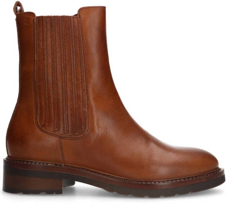 Manfield Dames Cognac leren chelsea boots