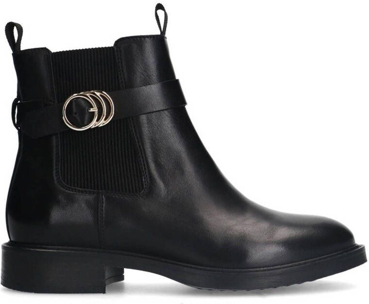 Manfield Dames Zwarte leren chelsea boots met gesp