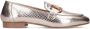 Manfield Dames Goudkleurige leren loafers met snakeprint - Thumbnail 1