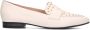 Manfield Dames Witte leren loafers met goudkleurige studs - Thumbnail 1