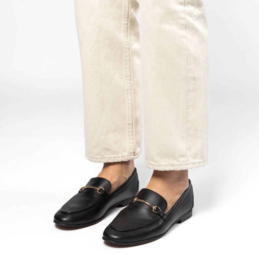 Manfield Dames Zwarte leren loafers