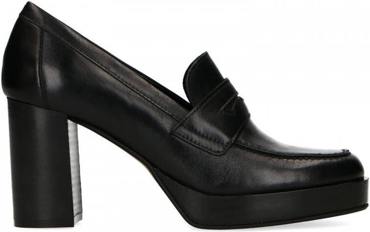 Manfield Dames Zwarte leren loafers met hak