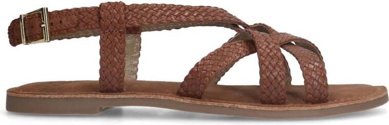 Manfield Dames Gevlochten cognac sandalen