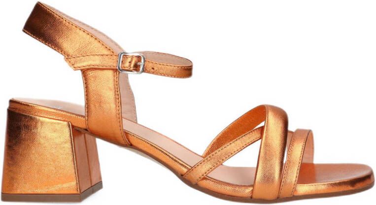 Manfield Dames Oranje leren sandalen met hak