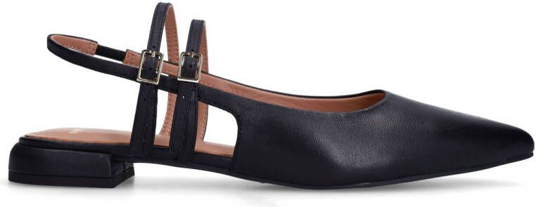 Manfield Dames Zwarte leren slingbacks met dubbele bandjes