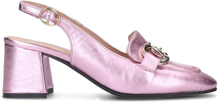 Manfield leren slingback pumps met gesp roze metallic