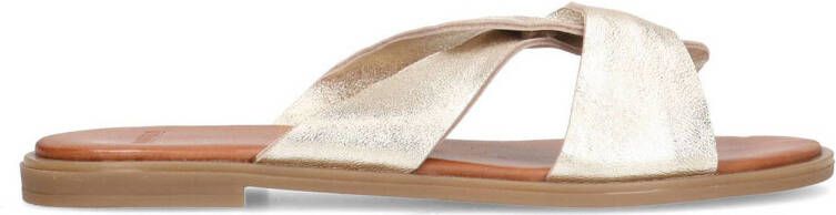 Manfield Dames Goudkleurige leren slippers