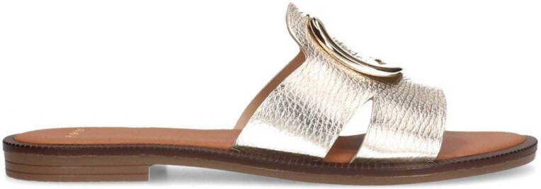 Manfield Dames Gouden leren slippers met chain