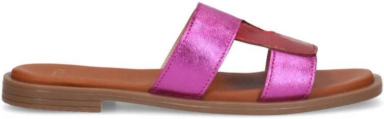 Manfield leren muiltjes roze metallic