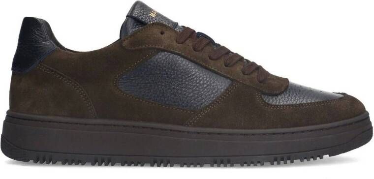 Manfield Heren Donkerbruine leren sneakers met suède details