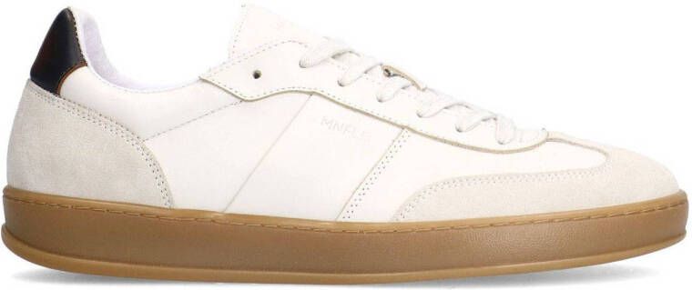 Manfield Heren Off white leren sneakers met suède details