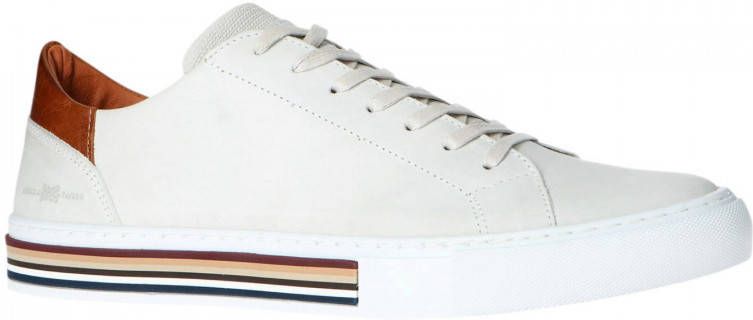 Manfield Heren Off white leren sneakers met gestreepte zool