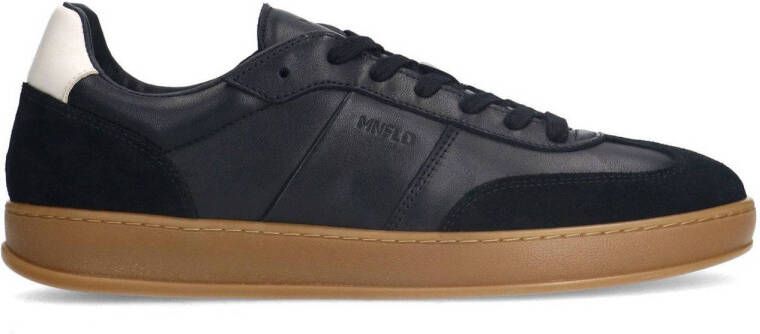 Manfield Heren Zwarte leren sneakers met suède details