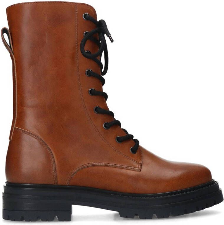 Manfield leren veterboots cognac