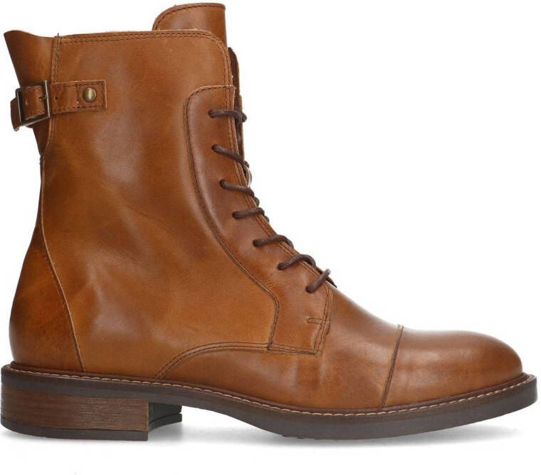 Manfield Dames Cognac leren veterboots