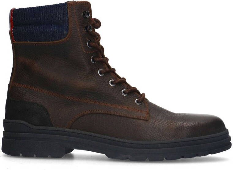 Manfield Heren Donkerbruine leren veterboots