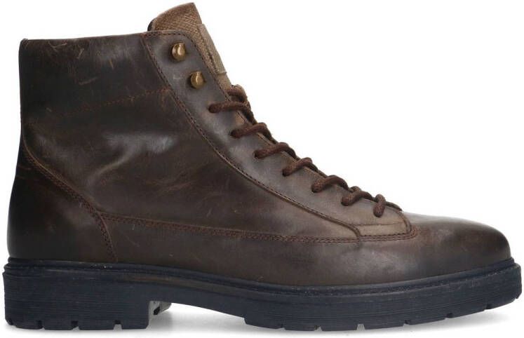 Manfield Heren Donkergrijze leren veterboots