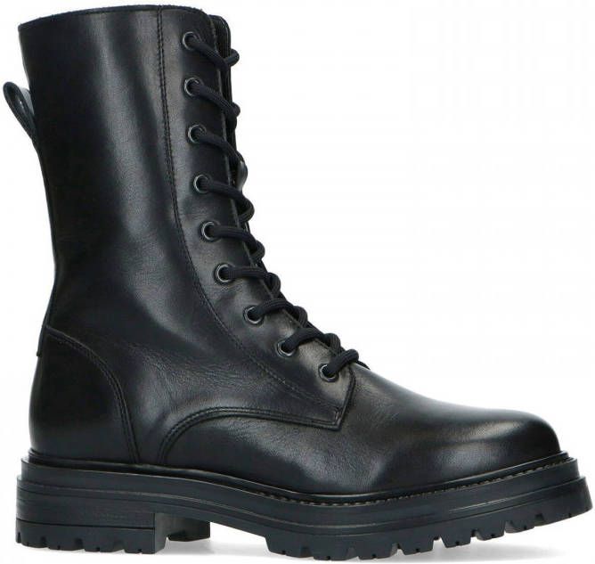 Manfield Dames Zwarte leren biker boots met veters