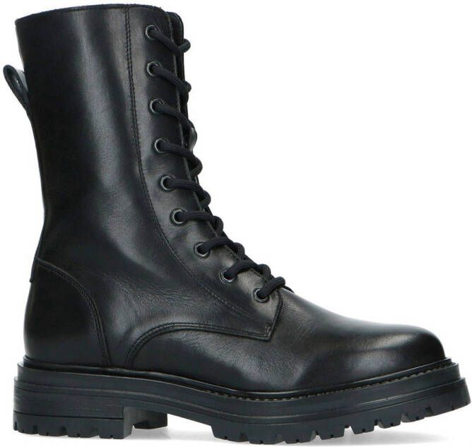 Manfield Dames Zwarte leren biker boots met veters