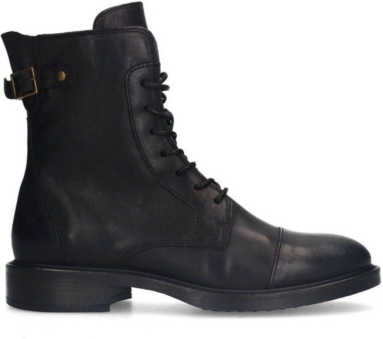 Manfield Dames Zwarte leren veterboots