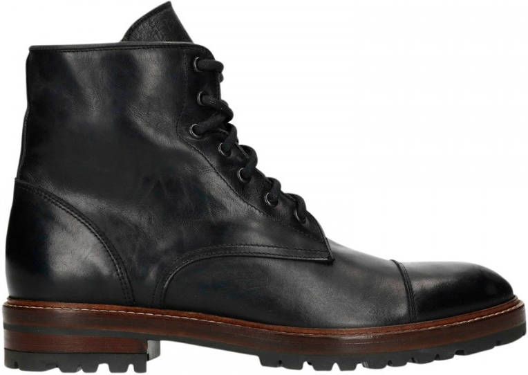 Manfield Heren Zwarte leren veterboots