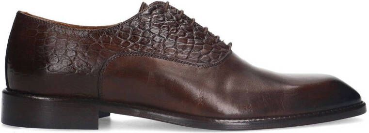 Manfield Heren Bruine leren veterschoenen met croco details