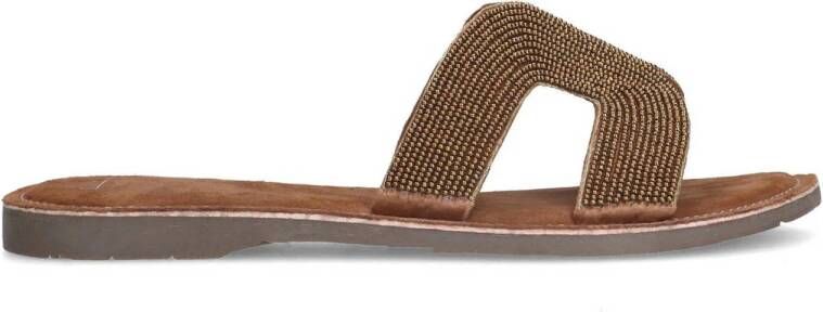 Manfield slippers met kraaltjes goud