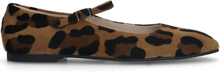 Manfield Dames Leopard suède Mary Jane ballerina's