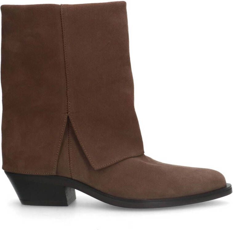 Manfield Dames Taupe suède cowboy laarzen met flap