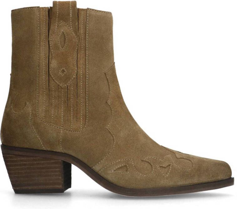 Manfield Dames Taupe suède cowboy laarzen