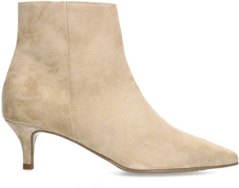 Manfield Dames Beige suède enkellaarsjes met hak