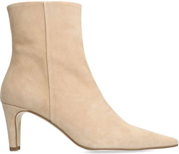 Manfield Beige suède enkellaarsjes met hak