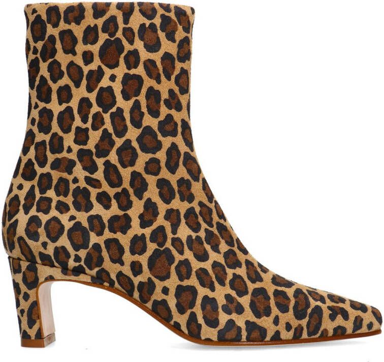 Manfield Dames Suède leopard enkellaarsjes met hak