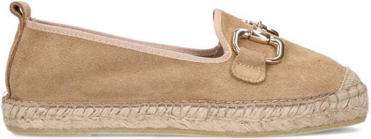 Manfield Beige suède espadrilles met goudkleurig detail