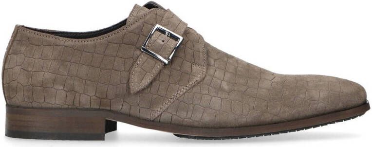 Manfield suède gespschoenen met crocoprint taupe