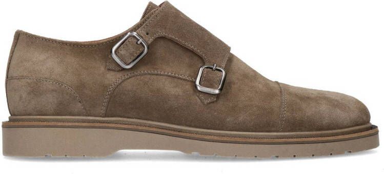 Manfield suède gespschoenen taupe