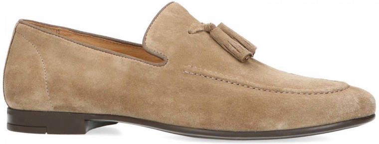 Manfield Heren Taupe suède loafers met kwastjes