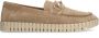 Manfield Dames Beige suède loafer met goudkleurig detail - Thumbnail 1