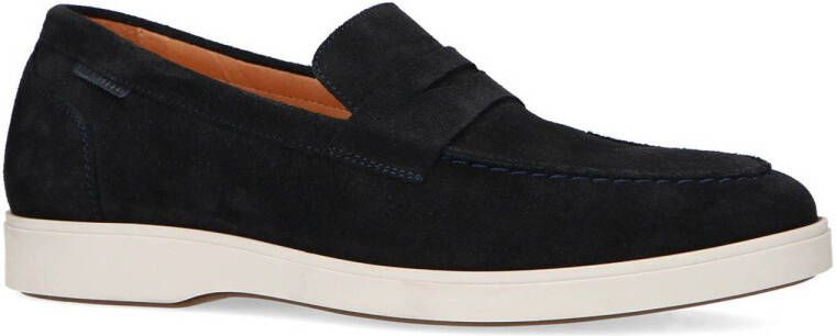 Manfield Heren Navy suède loafers met witte zool