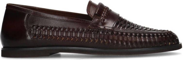 Manfield Heren Bruine leren gevlochten loafers