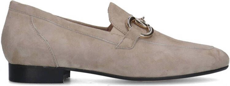 Manfield Dames Beige loafers met goudkleurig bitje