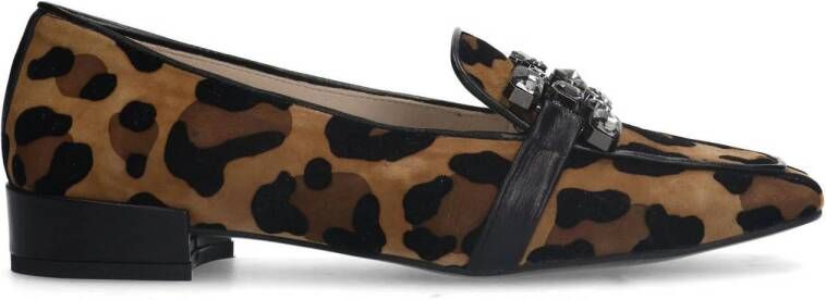 Manfield Dames Suède Panterprint loafers met chain