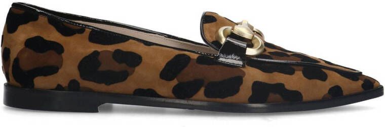 Manfield Dames Suède panter loafers met gouden chain